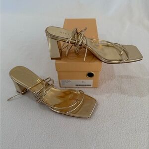 Billini Inayah Metallic Gold Strappy Block Heels